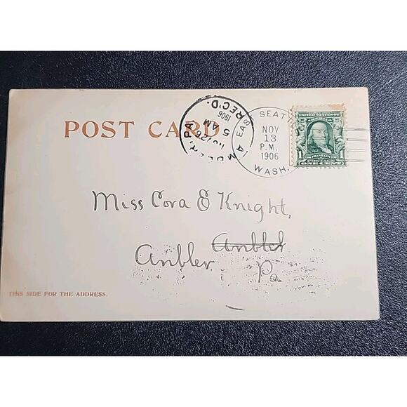Vtg U.S. 1902 One Cent Franklin Stamp postmark 1906 Ambler, PA Postcard 1¢ Scott - Picture 3 of 4